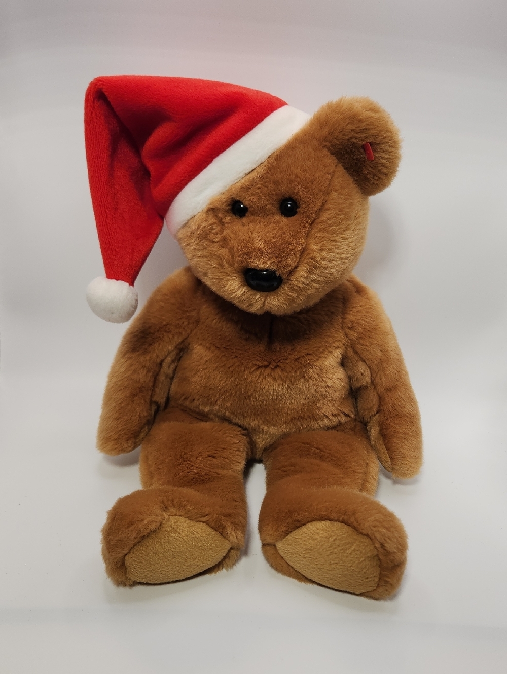 Plush Brown Teddy Bear with Red Santa Hat - Holiday Soft Toy